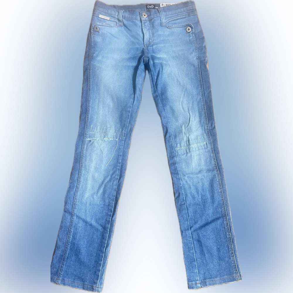Beautiful Dolce & Gabbana Blue Skinny Jeans W Distressed Details rare D&G denim